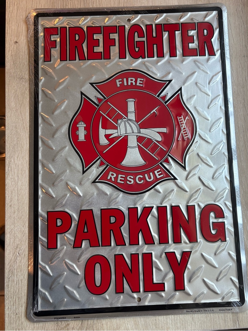 Firefighter Parking Only Metal Sign. 12”x18”. Made in USA.